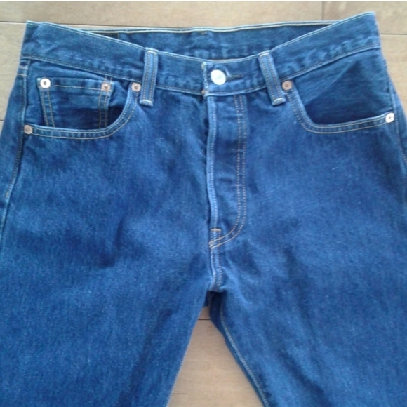 Levis 501 Regular Straight Denim Jeans Mens W 30 L 30 Dark Blue Red Tab - Picture 4 of 7